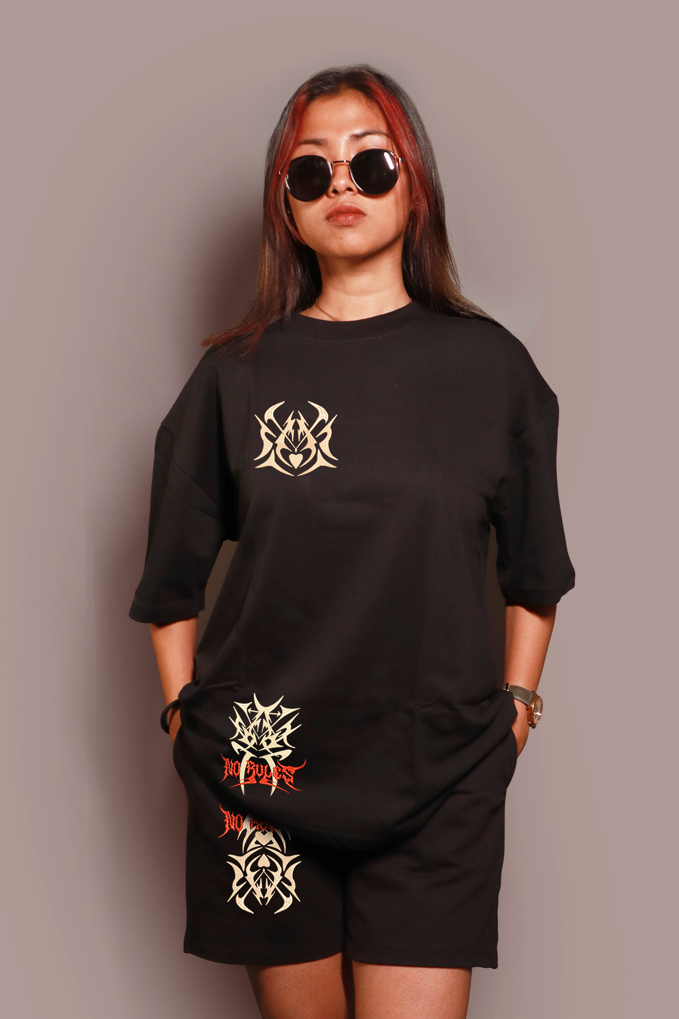 No rules No Regret Black Oversized Co-Ords l Embroidered