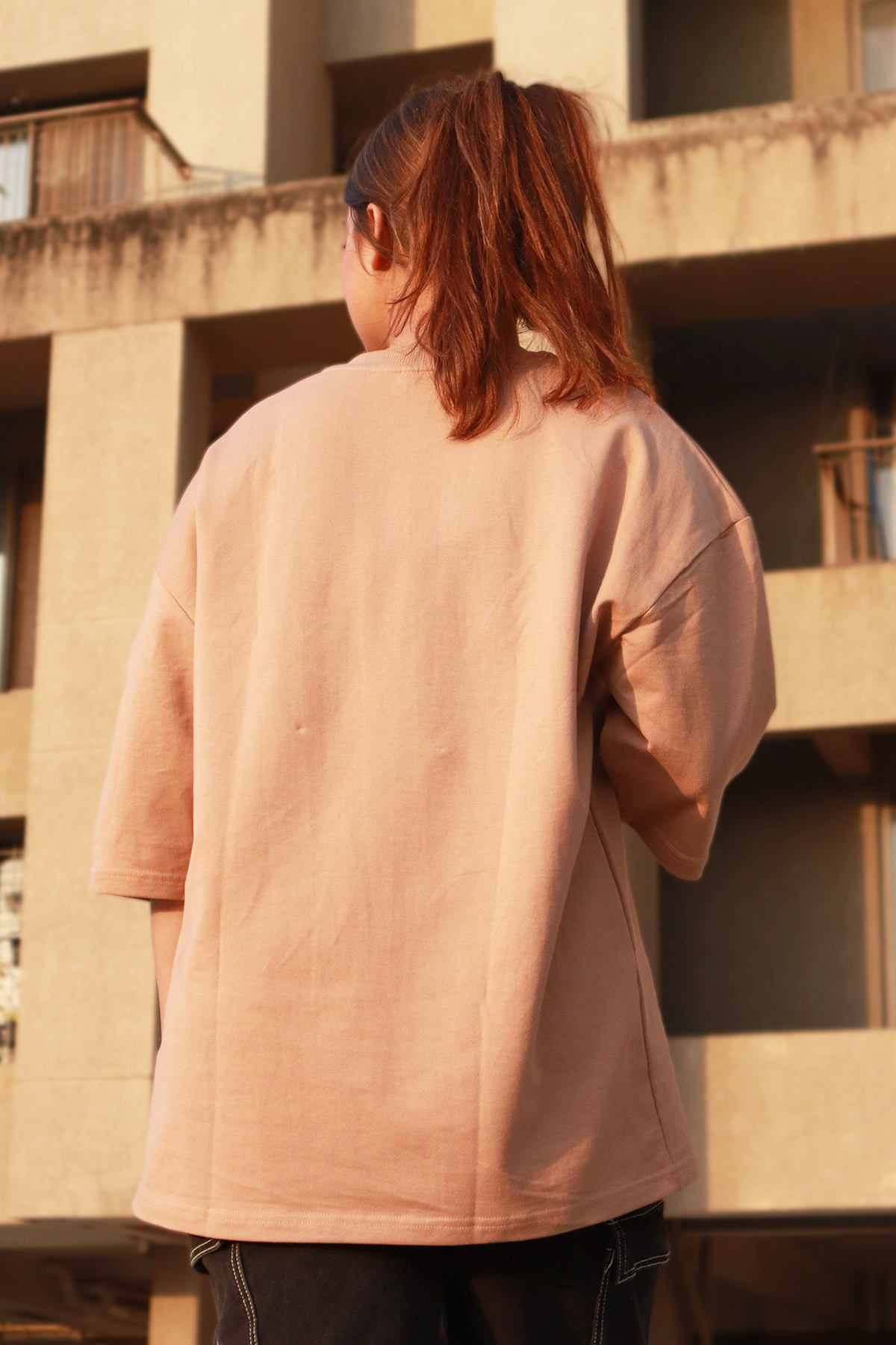 Pocket Flowers Tee Beige Oversized Tshirt l Embroidered