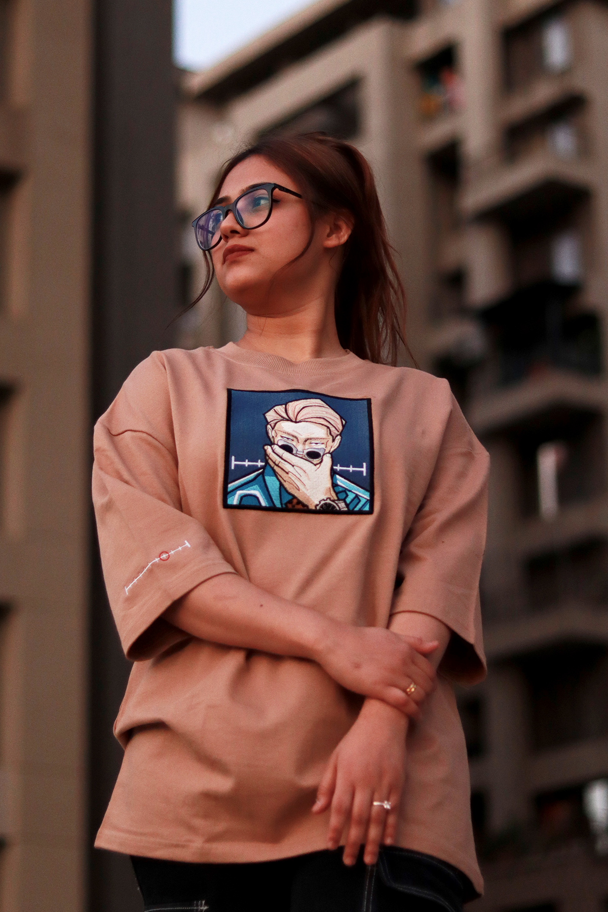 Serious Nami Beige Oversized Tshirt l Embroidered