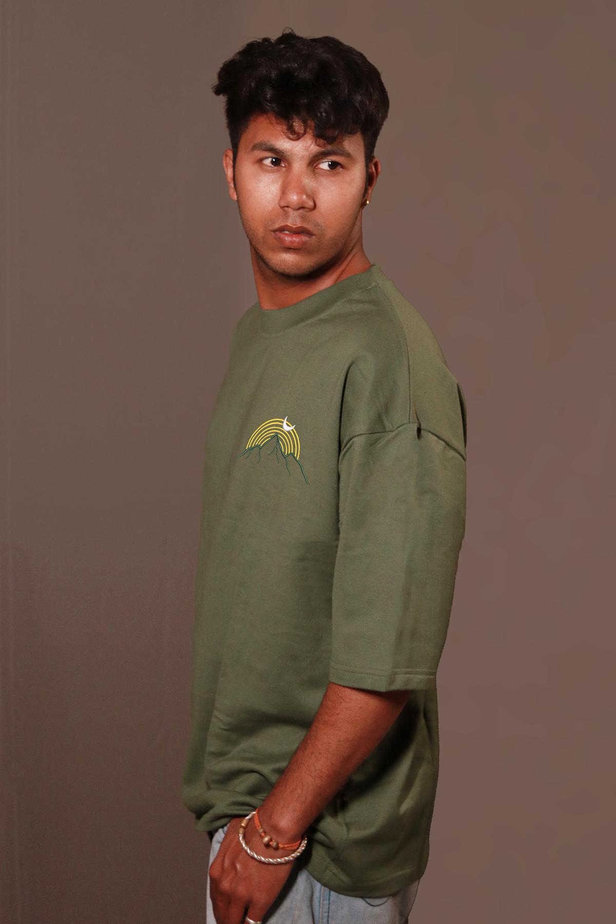 Mountains are Life Sage Green Oversized Tshirt l Embroidered