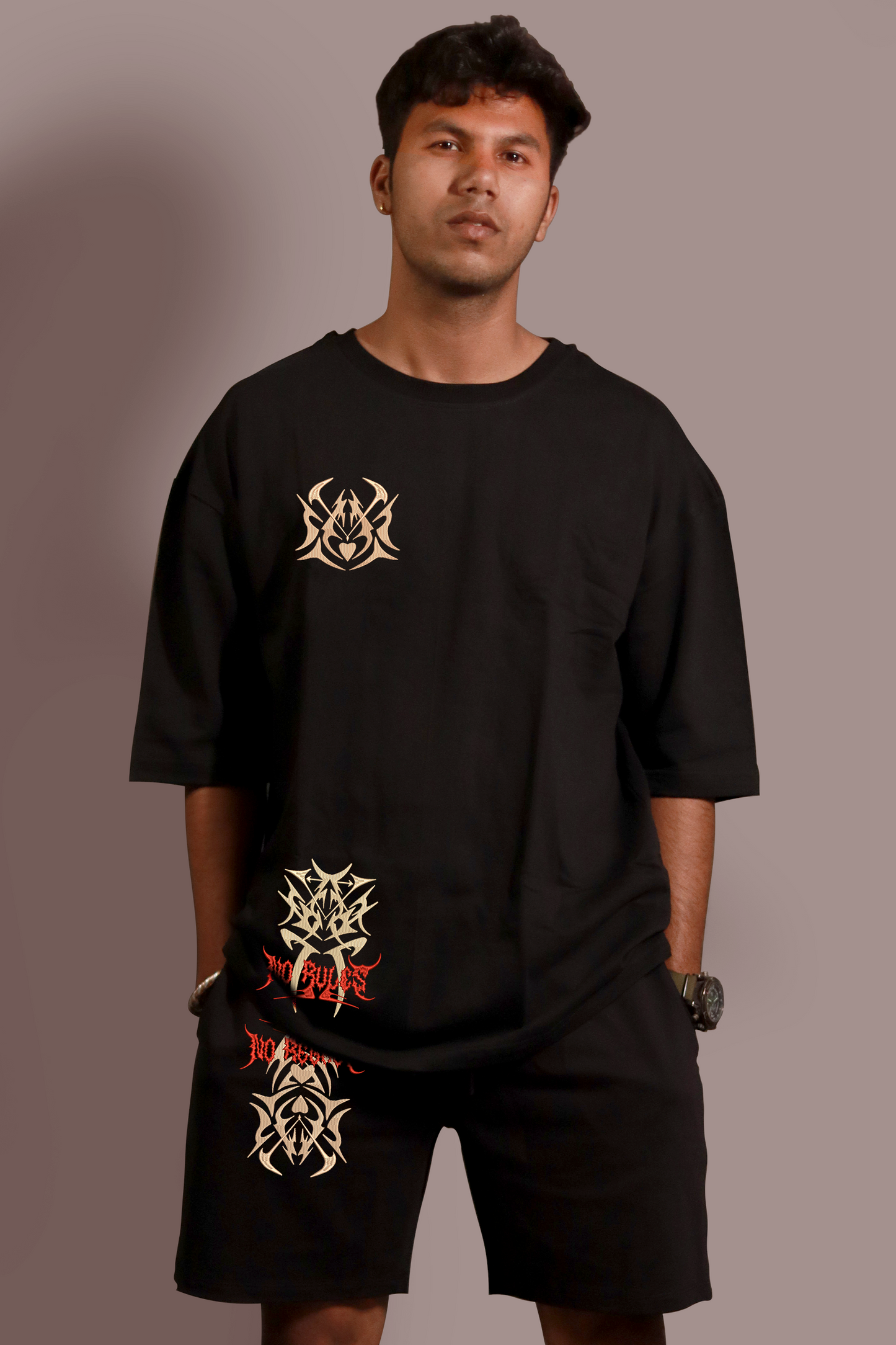 No rules No Regret Black Oversized Co-Ords l Embroidered